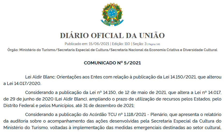 15062020 comunicado lei aldir blanc